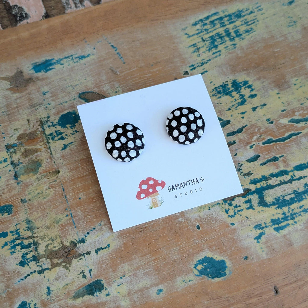 Black and White Organic Polka dot Button stud earrings