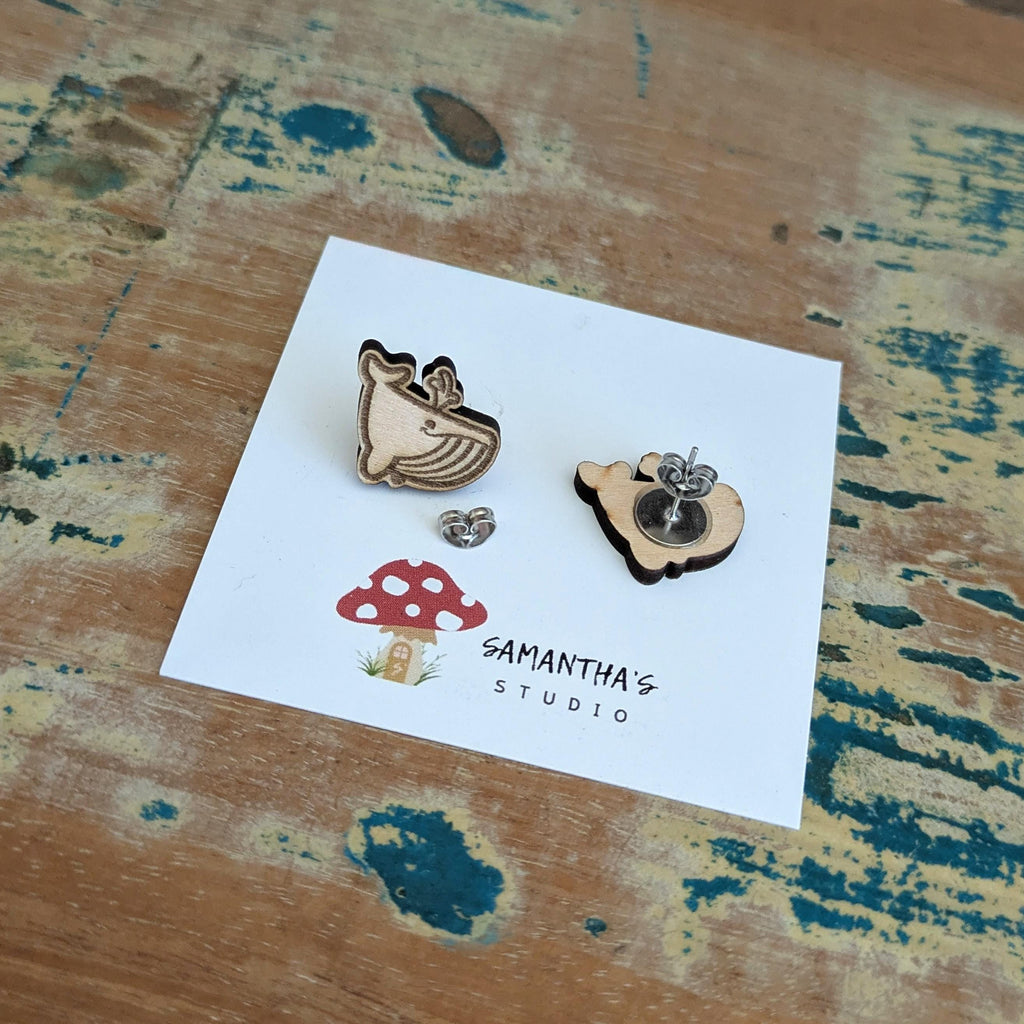 Whale Wooden Stud earrings