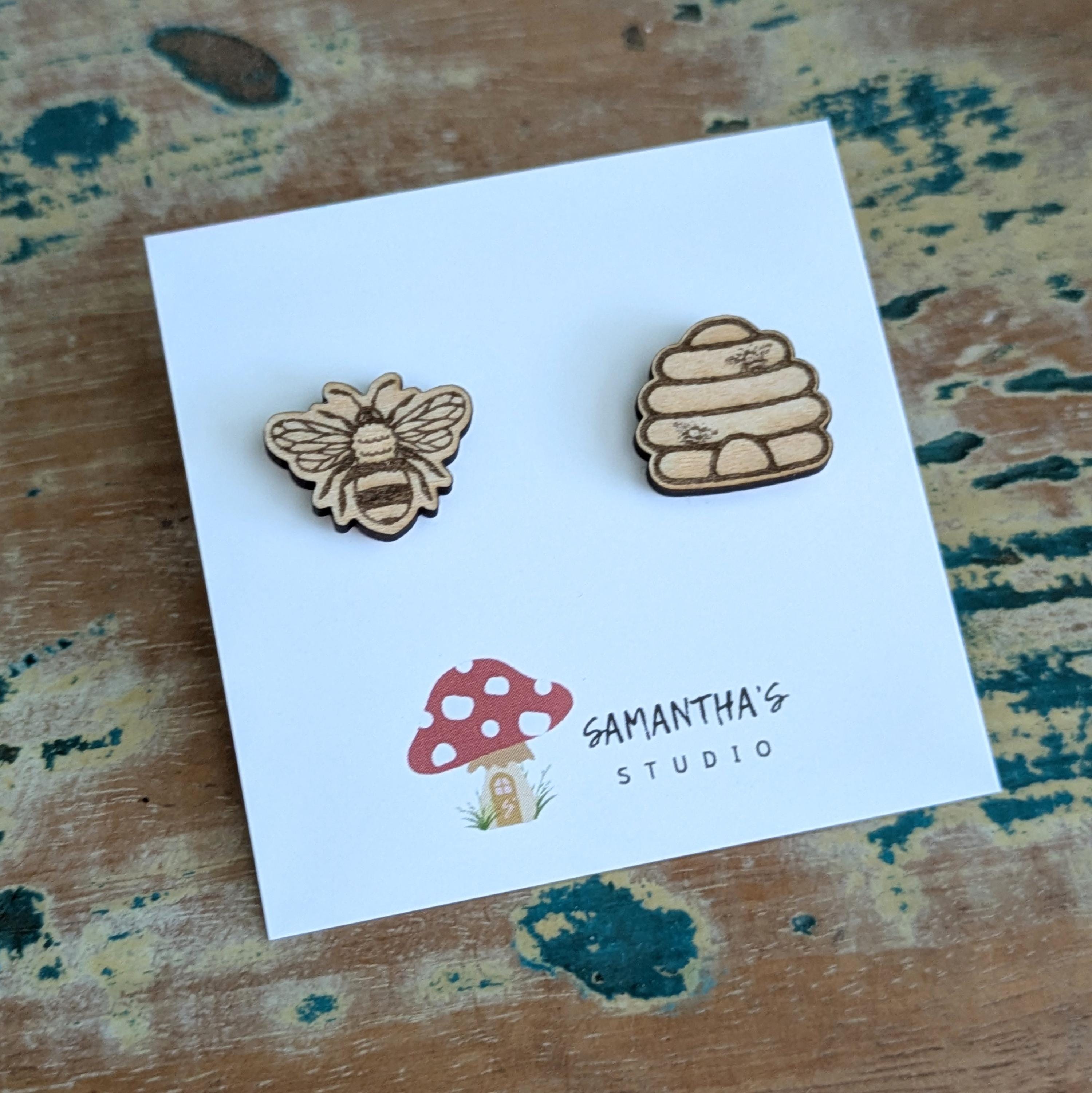 Honey Bee Wooden Stud earrings