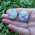 Pencil Button Stud Earrings