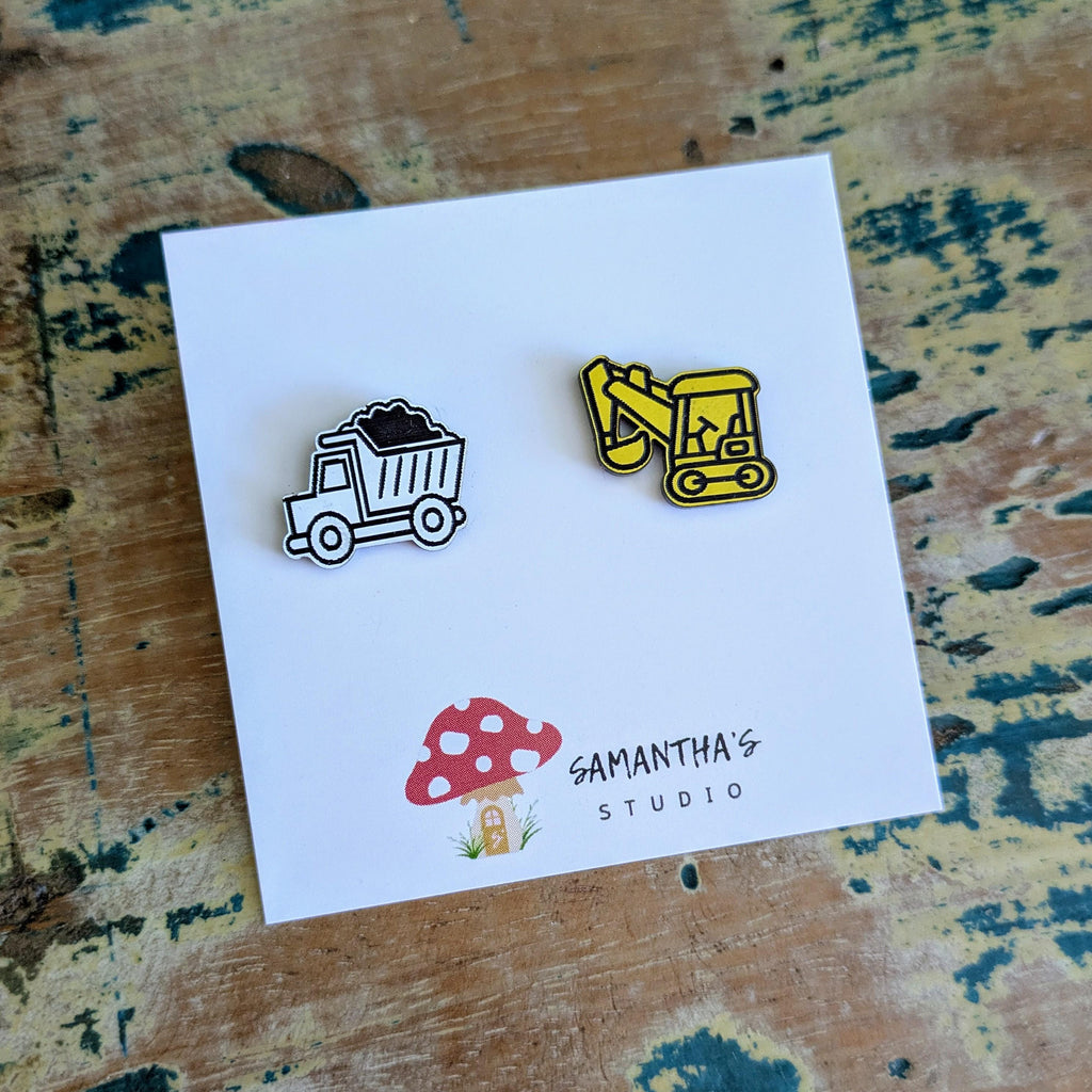 Dump truck & Digger acrylic earrings