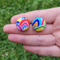 Rainbow Fabric Button stud earrings