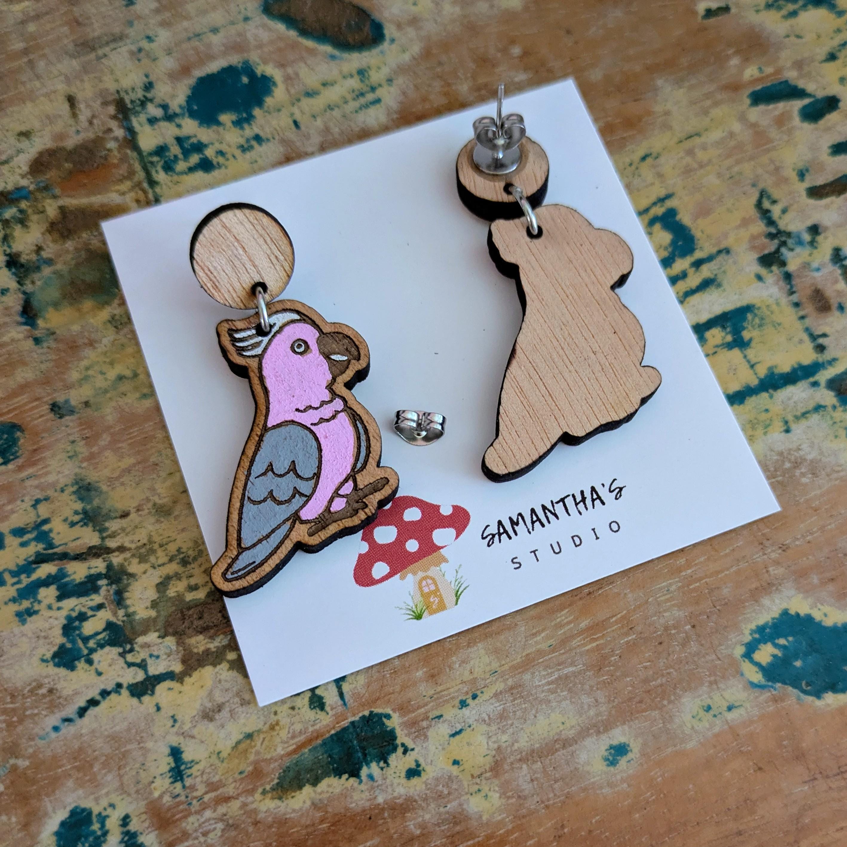 Galah Bird Dangle Earrings