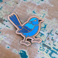 Blue Wren Bird wooden brooch