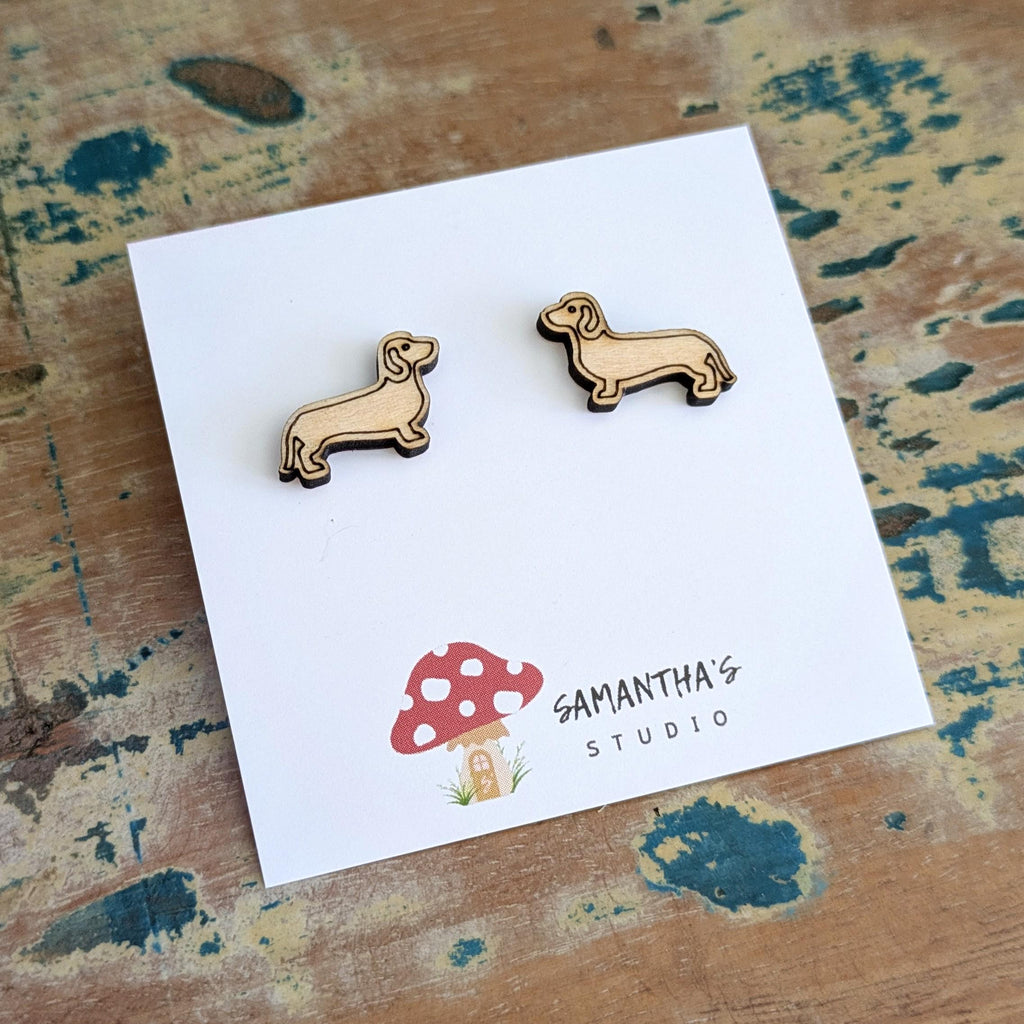 Dachshund Dog Wooden Stud earrings