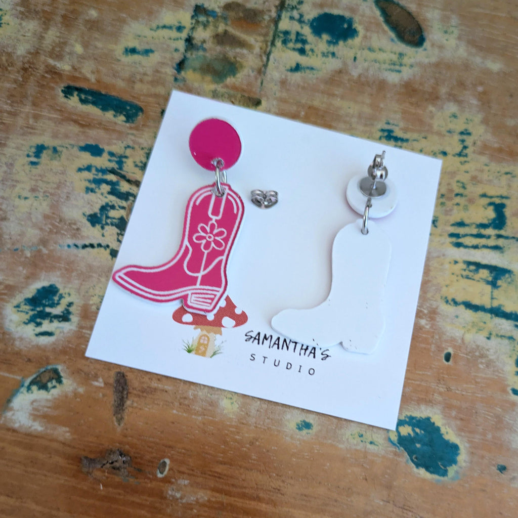 Cowgirl Boot Dangle Earrings, Acrylic Country boot earrings