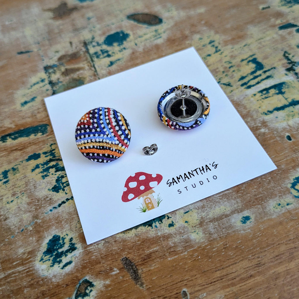 Indigenous Art Fabric Button stud earrings