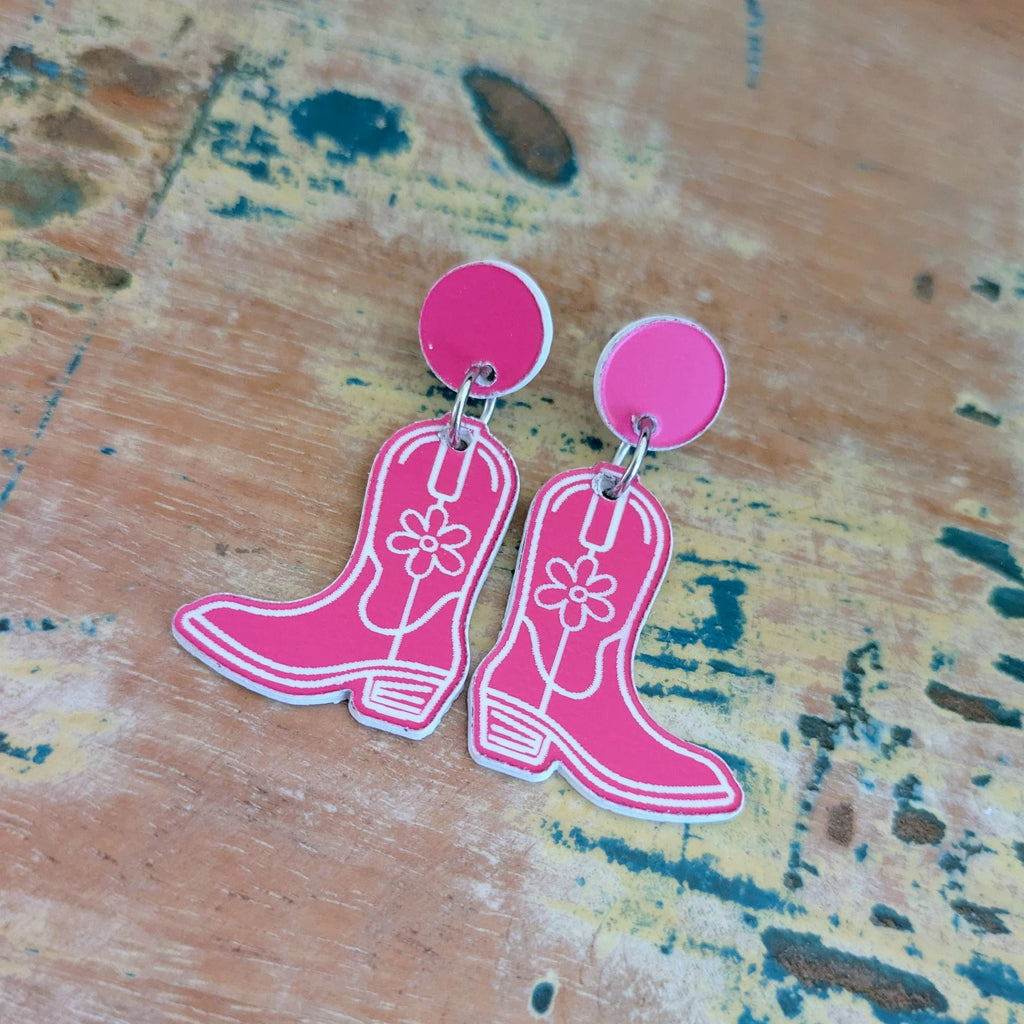 Cowgirl Boot Dangle Earrings, Acrylic Country boot earrings