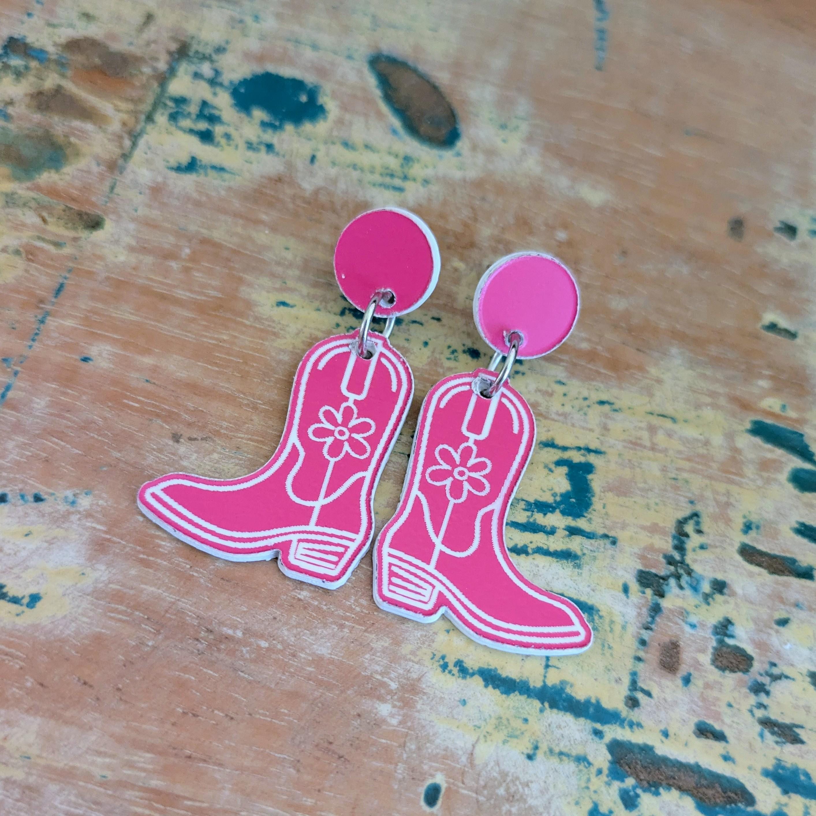 Cowgirl Boot Dangle Earrings, Acrylic Country boot earrings