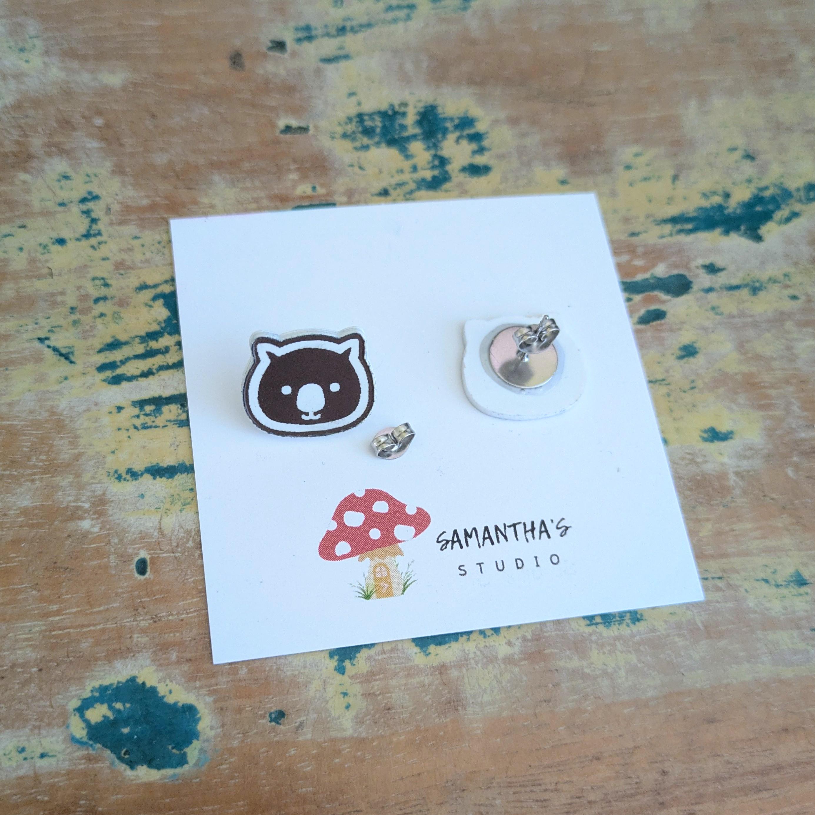 Wombat face acrylic stud earrings