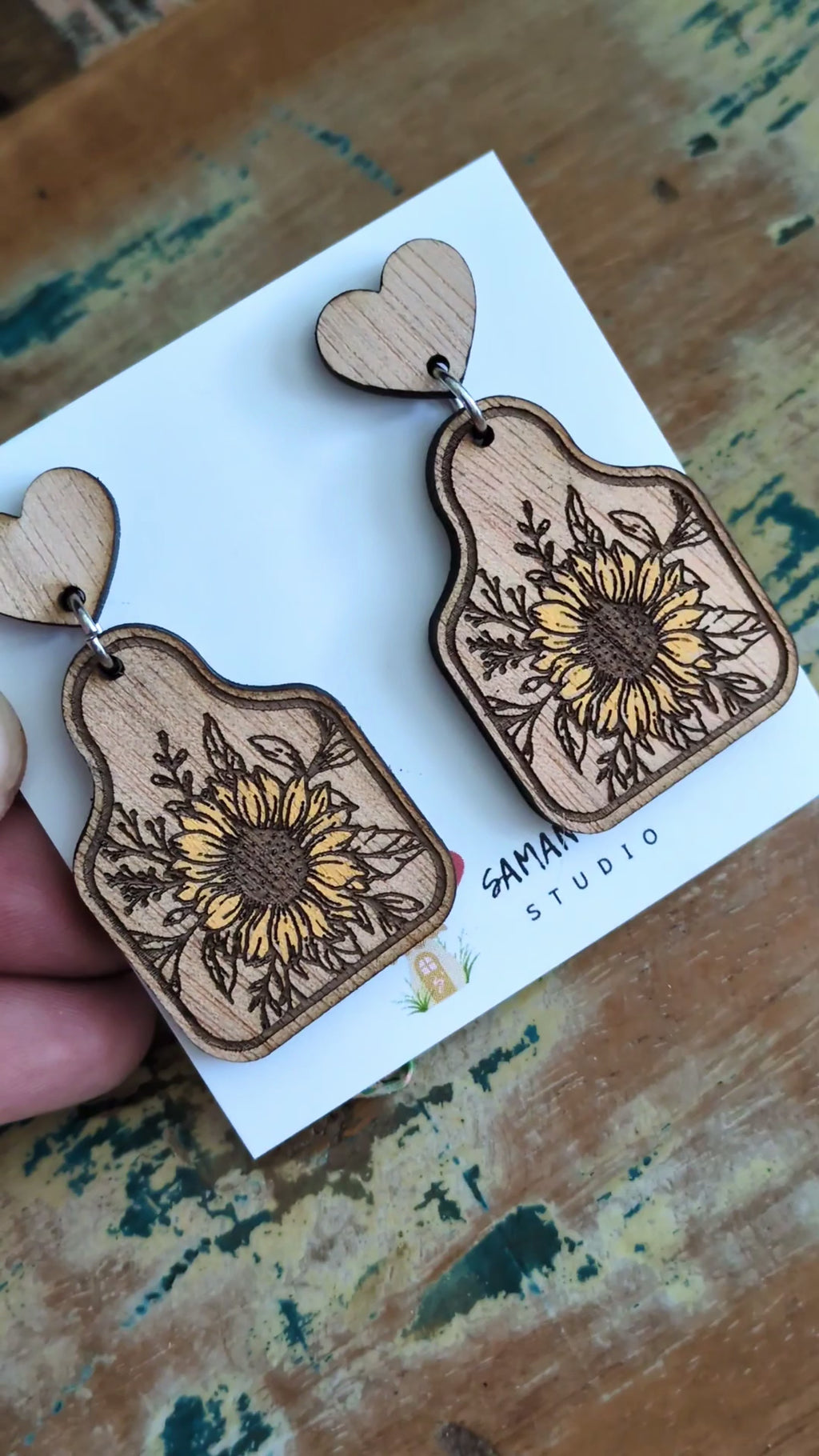 Sunflower Tag Dangle Earrings