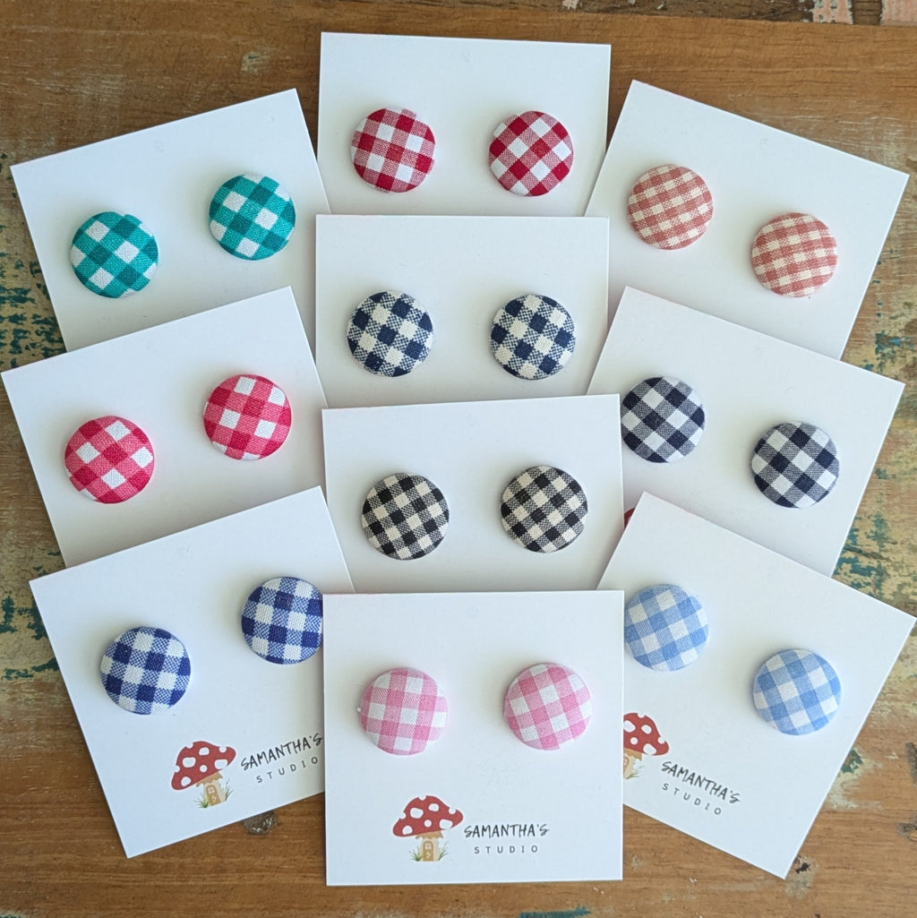 Gingham Button stud earrings