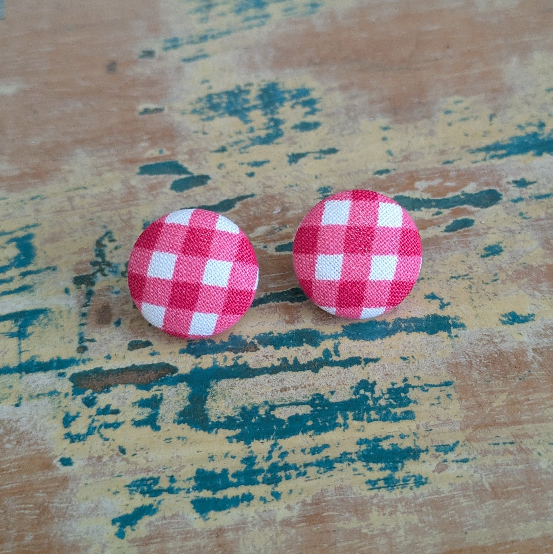 Gingham Button stud earrings