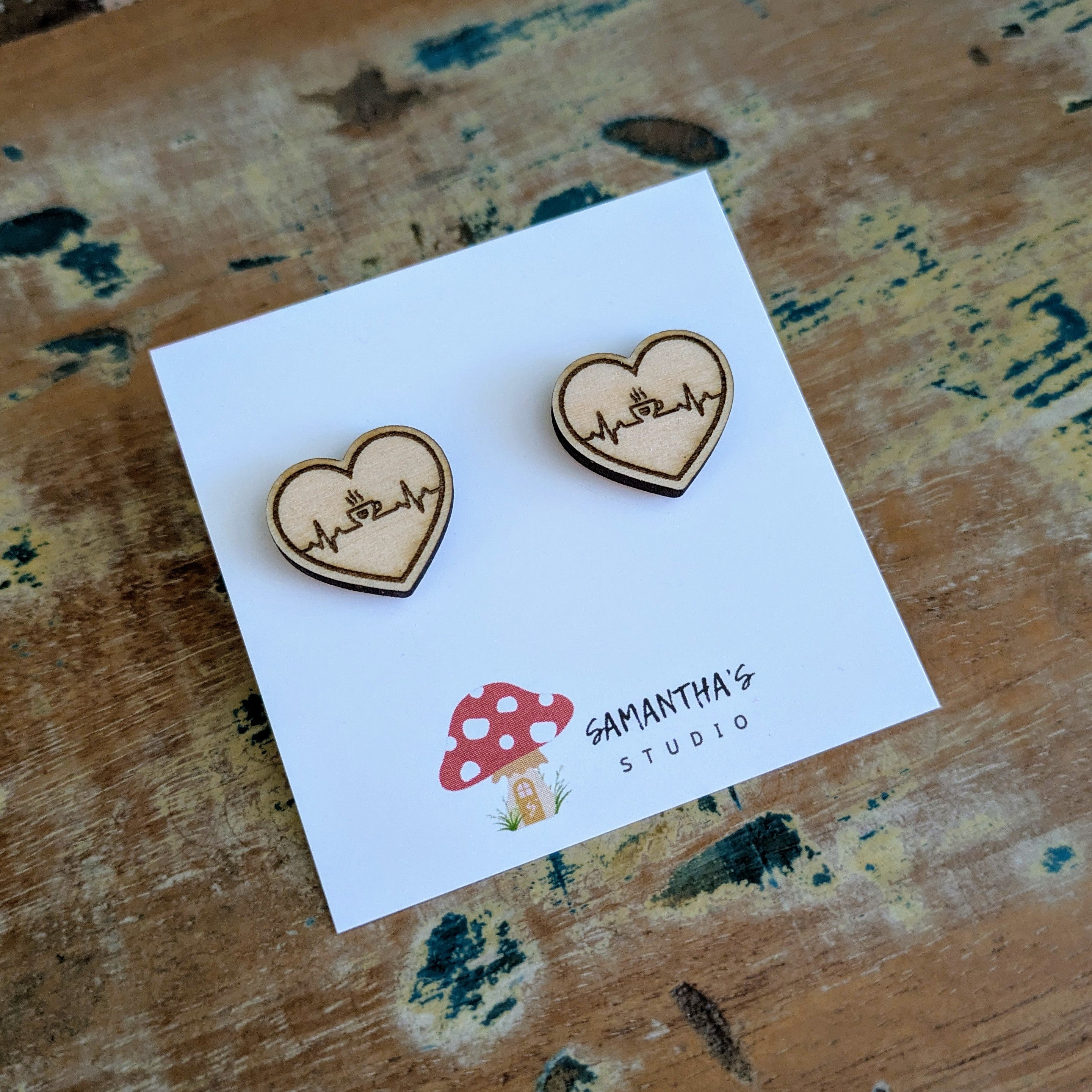 Coffee wooden stud earrings