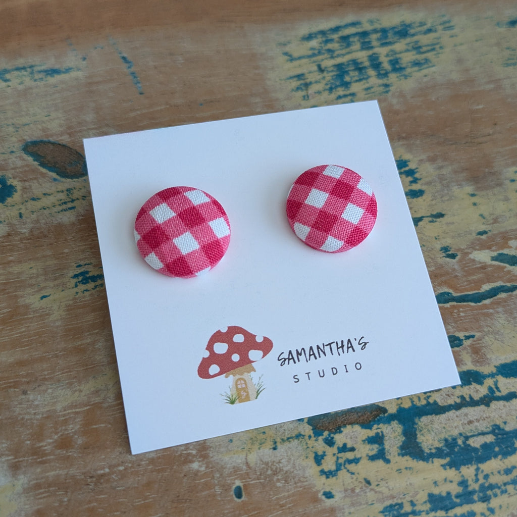 Gingham Button stud earrings