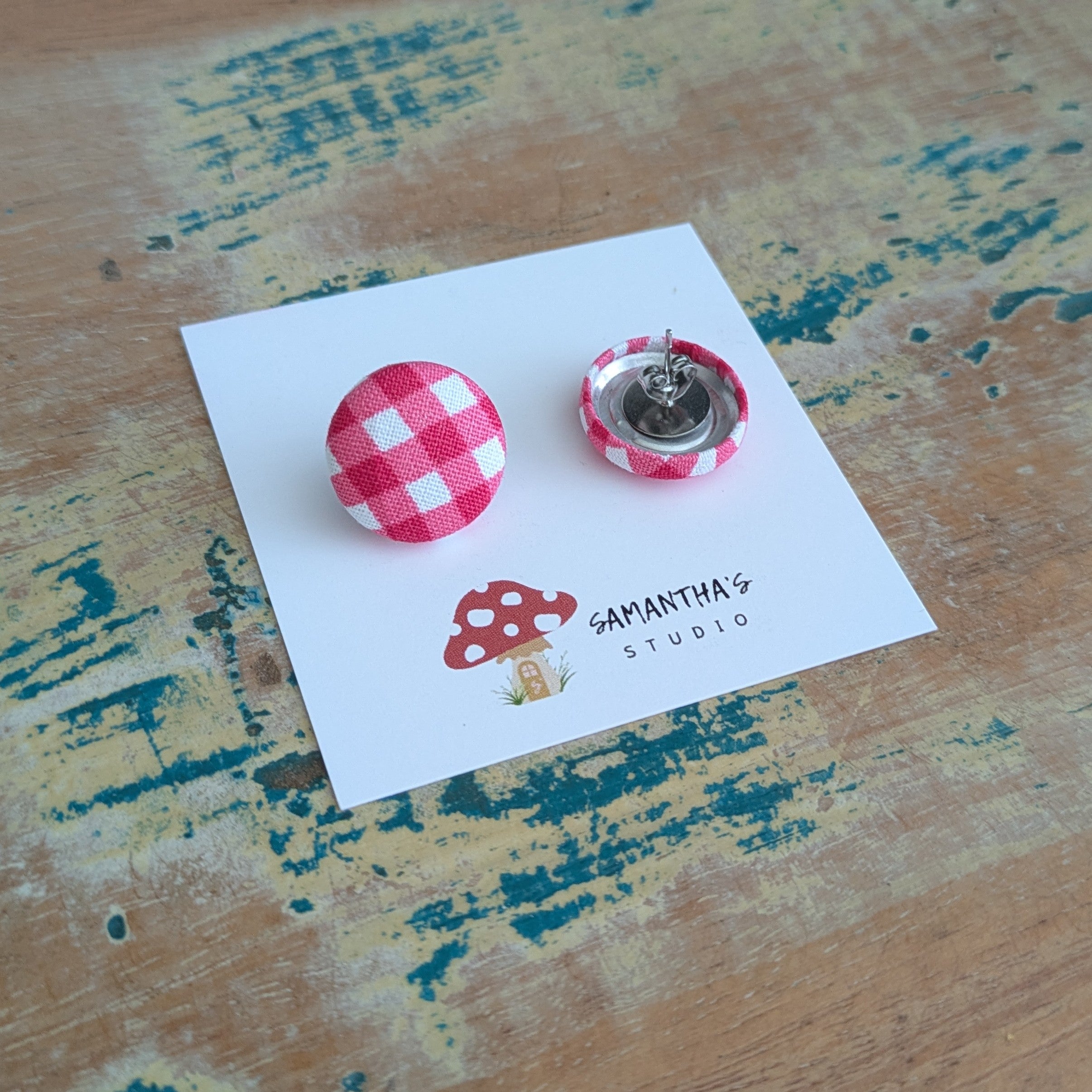 Gingham Button stud earrings