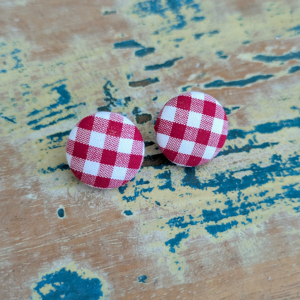 Gingham Button stud earrings