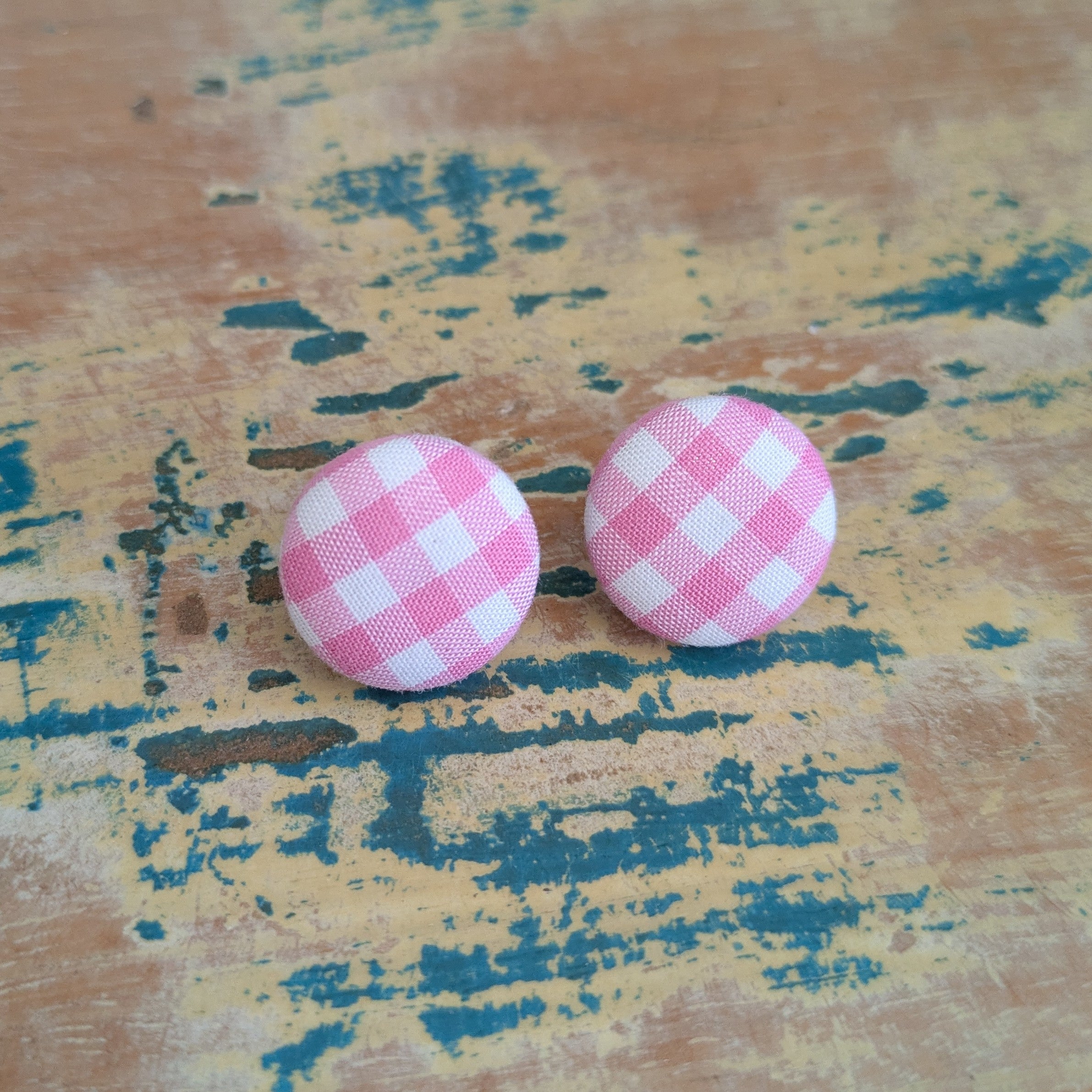 Gingham Button stud earrings