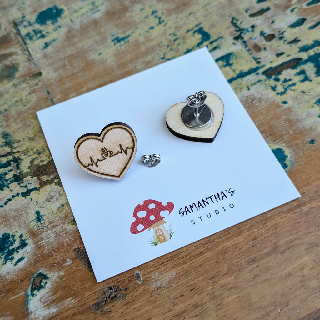 Coffee wooden stud earrings