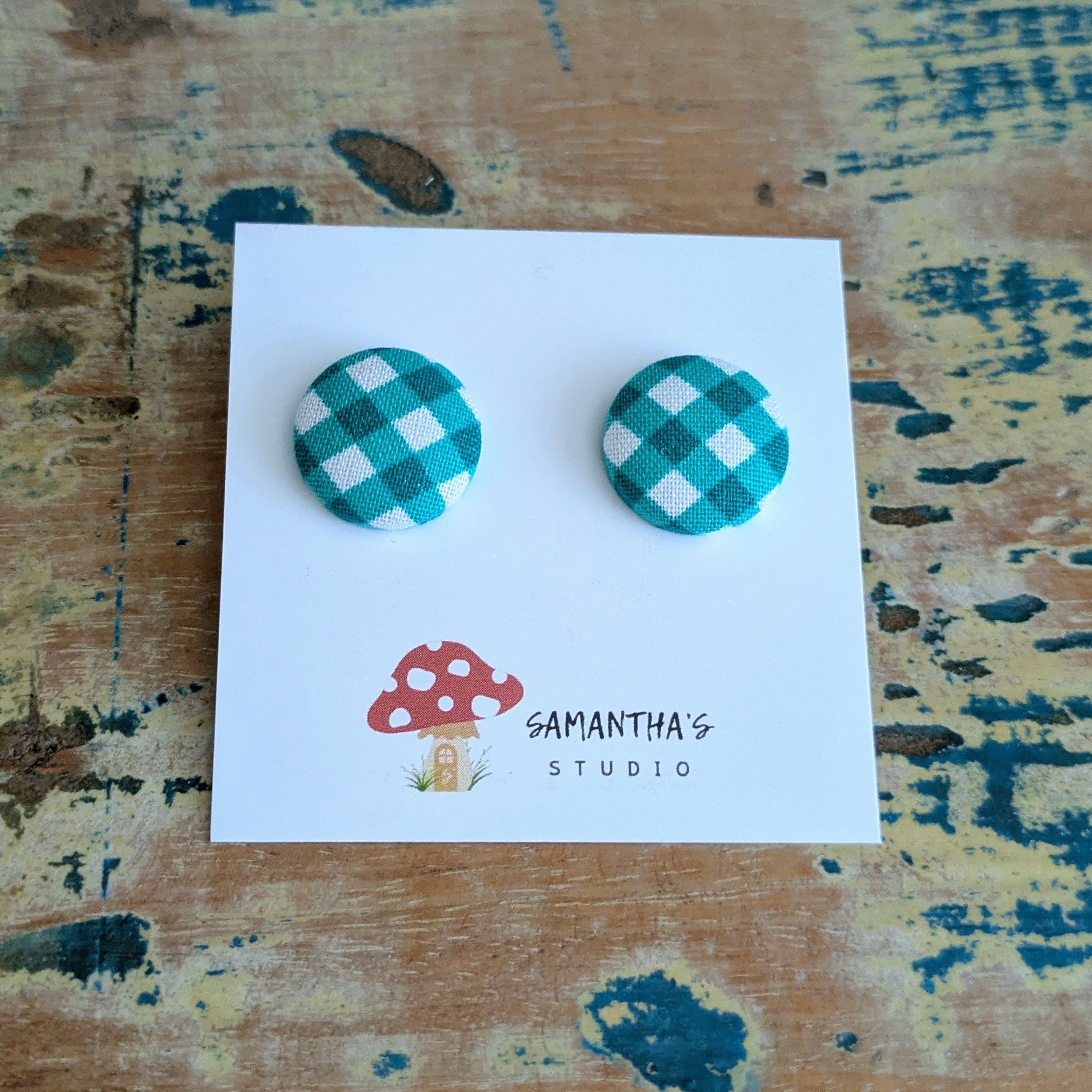 Gingham Button stud earrings