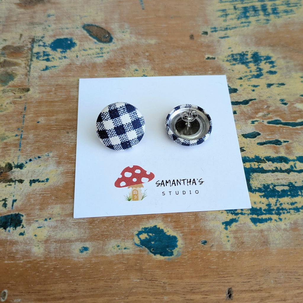 Gingham Button stud earrings